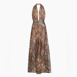 Ramy Brook Metallic Bronze Halter Maxi Dress